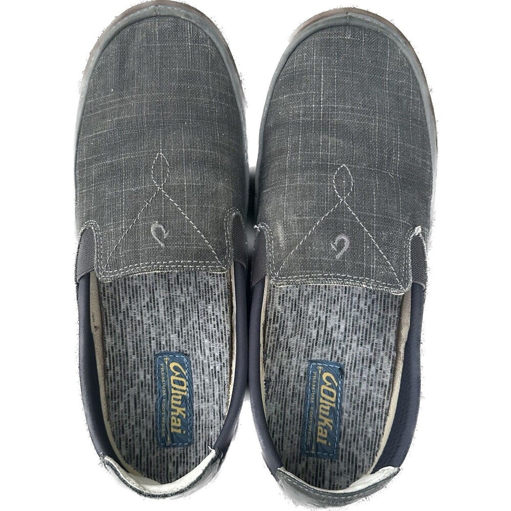 Olakai Men’s Canvas Loafer size 8 Grey Blue Boat Shoes slip on